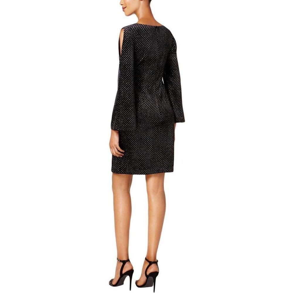 Jessica H Womens 8 Cold Shoulder Bell Sleeve Cocktail Dress Black Metallic Party - Picture 13 of 13